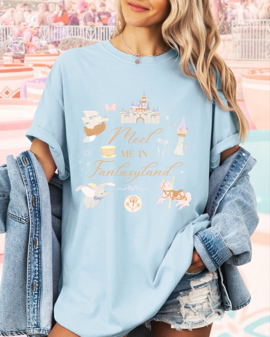 Meet Me in Fantasyland Adult Shirt and Crewneck, Light Blue or Lavender