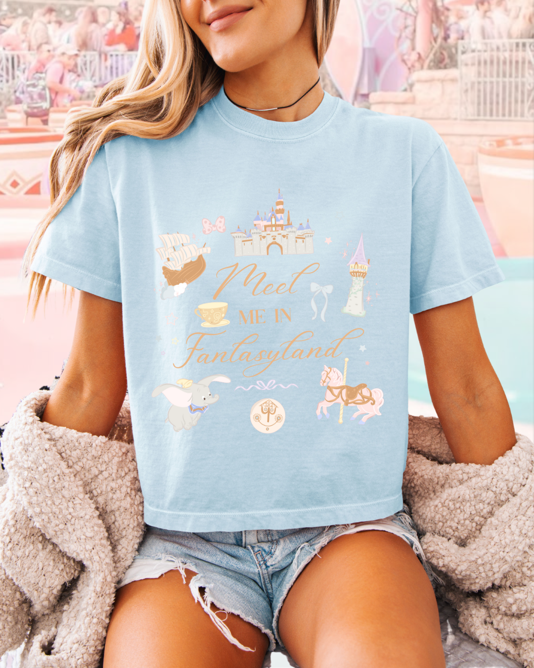Meet Me in Fantasyland Adult Shirt and Crewneck, Light Blue or Lavender