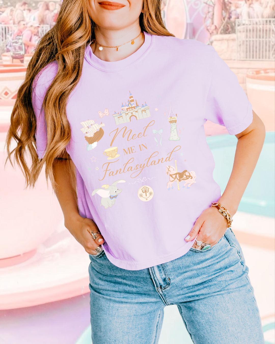 Meet Me in Fantasyland Adult Shirt and Crewneck, Light Blue or Lavender