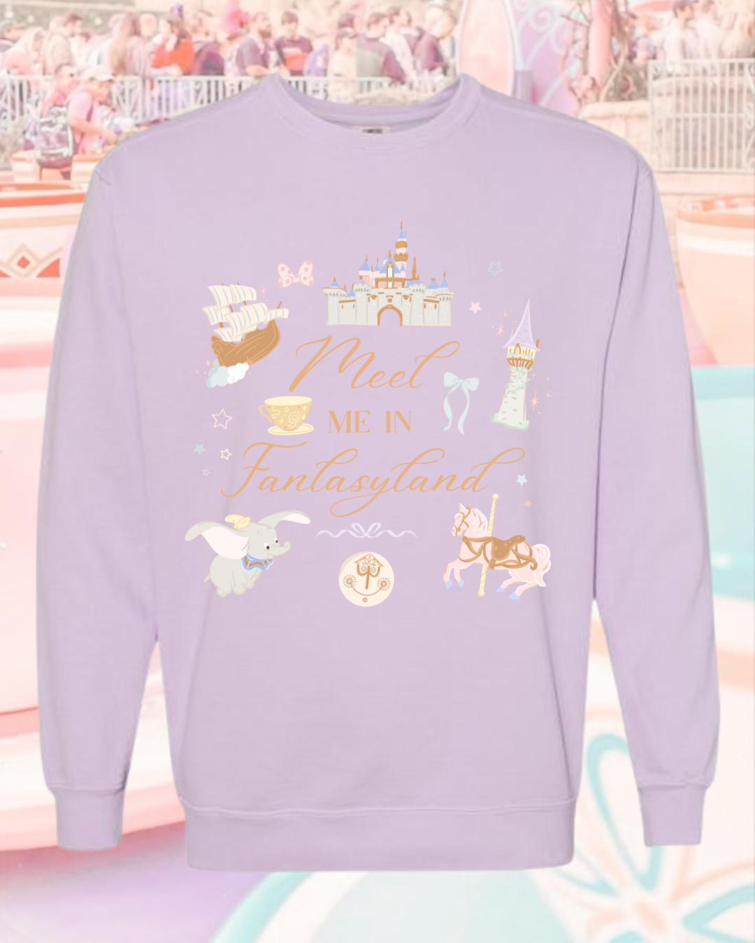 Meet Me in Fantasyland Adult Shirt and Crewneck, Light Blue or Lavender